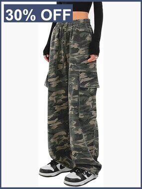 Cargo Pants Women Baggy Y2K Drawstring Wide Leg Trousers Streetwear